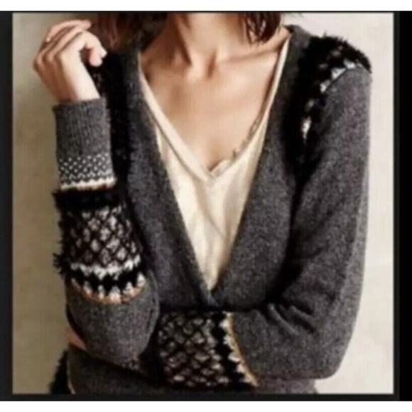 Sleeping on Snow Sweaters - Sleeping On Snow Gray Corby Lodge wool Sweater eyelash trim. No fur collar Sz S